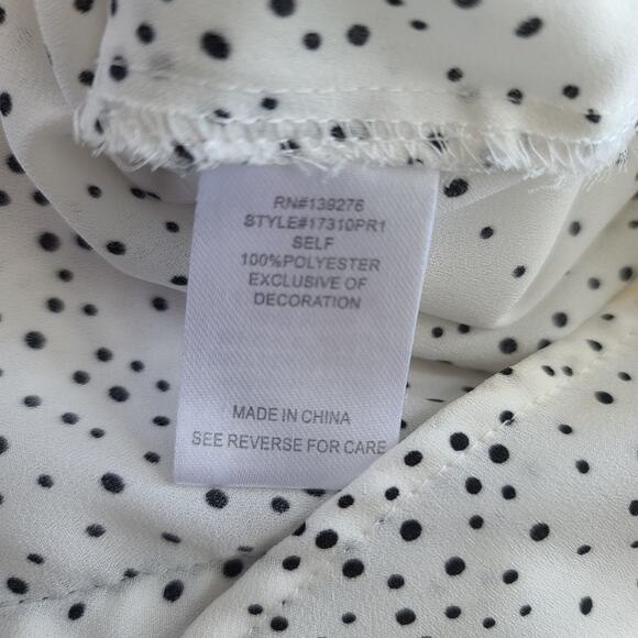 Daniel Rainn White Black Dot Sleeveless Top Shirt Ribbon Trim Tie Neck Large - Picture 5 of 5